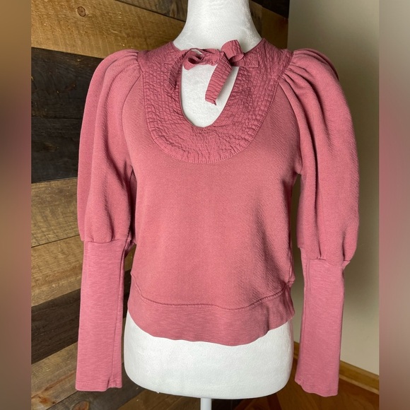 Ulla Johnson Sutton U-neck Puff Sleeve Sweatshirt in mauve,  Size XS - Picture 1 of 9